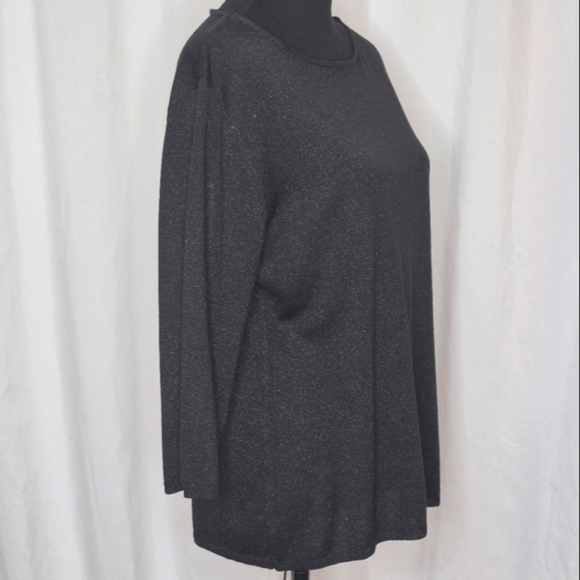 Carole Little Vintage Silk Blend Black Shimmer 3/4 Sleeve Top - Size XL - Picture 3 of 9